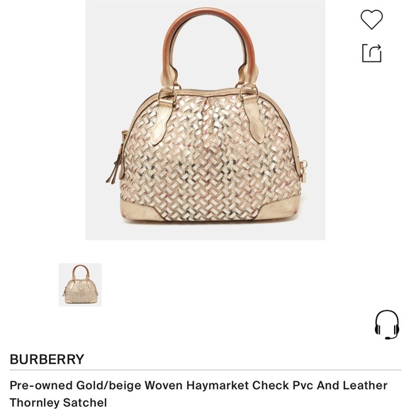 *AUTHENTIC BURBERRY* Gold/Beige Haymarket Check PVC and Leather Thornley Satchel - Picture 13 of 15